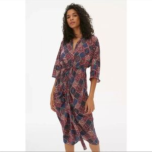 Anthropologies Miska midi dress in plum Geometric Print Kimono Dress sz XS